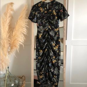 Ruched midi floral dress